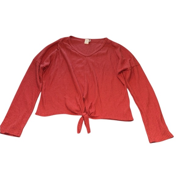 Paper Crane Orange Long Sleeve Tie Front Crop Top - Picture 2 of 6